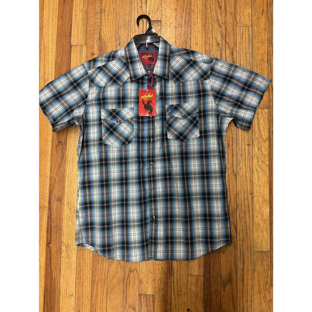 NEW RODEO CLOTHING men’s short sleeve plaid button-down shirt in 478